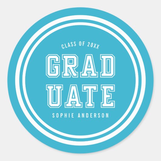 Bewerkbare achtergrondkleurvariatie Afstuderen Ronde Sticker (Voorkant)