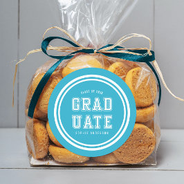 Bewerkbare achtergrondkleurvariatie Afstuderen Ronde Sticker