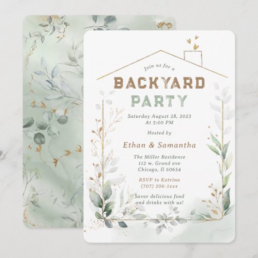 Bewerkbare achtertuin partij Sjabloon Kaart (Voorkant / Achterkant)