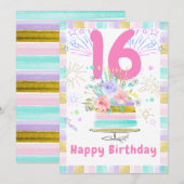 Bewerkbare afdrukbare 16e verjaardag Kaart (Voorkant / Achterkant)