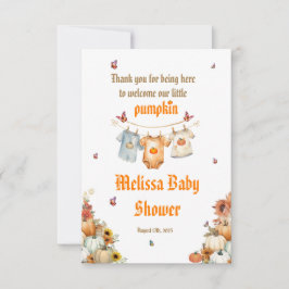Bewerkbare afdrukbare Autumn Pumpkin Baby shower Bedankkaart