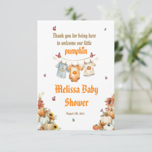 Bewerkbare afdrukbare Autumn Pumpkin Baby shower Bedankkaart