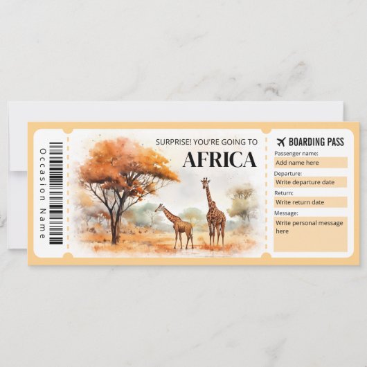 Bewerkbare Africa Boarding Pass Vliegticket Kaart (Voorkant)