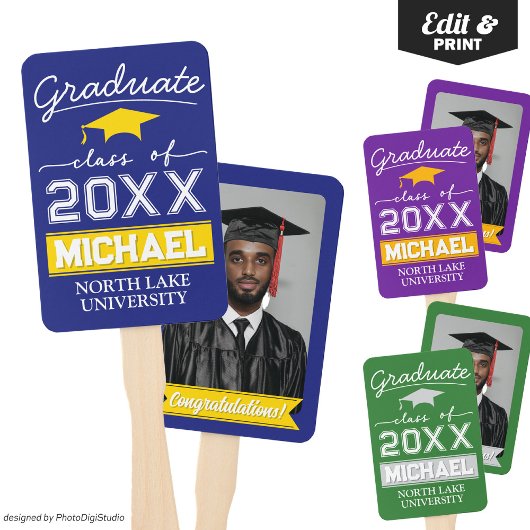 Bewerkbare Afstuderen Garden Flag Naam & School Na Handwaaier