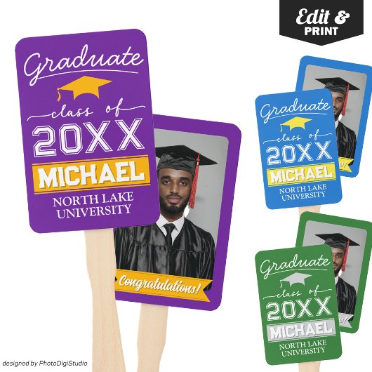 Bewerkbare Afstuderen Garden Flag Naam & School Na Handwaaier