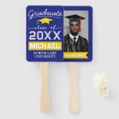 Bewerkbare Afstuderen Garden Flag Naam & School Na Handwaaier (Voorkant en achterkant)