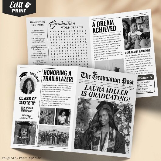 Bewerkbare Afstuderen krantenaankondigingsuitnodig Kaart