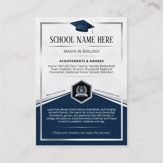 Bewerkbare Afstuderen Trading Kaart Elegant Blue S Contactkaartje (Achterkant)