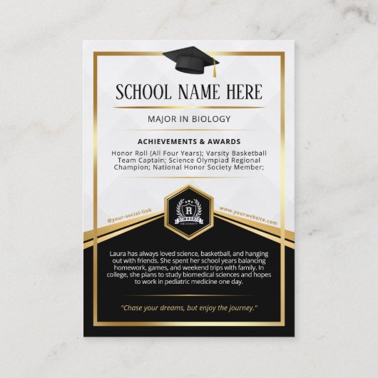 Bewerkbare Afstuderen Trading Kaart Elegant Zwart Contactkaartje (Achterkant)