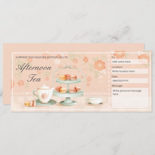 Bewerkbare Afternoon Tea Cadeaubon Sjabloon Kaart (Voorkant / Achterkant)