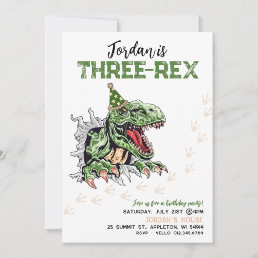 Bewerkbare AGE T-Rex Groene Dinosaurussen Verjaard Kaart (Voorkant)