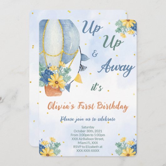 Bewerkbare Air Ballon uitnodigingen (Voorkant / Achterkant)