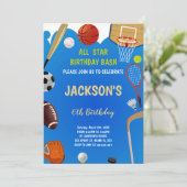 Bewerkbare All-Star Athletic Party Nodig voor jong Kaart (Staand voorkant)