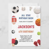 Bewerkbare All-Star Boys Athletic Party Uitnodigen Kaart (Voorkant)