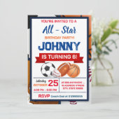 Bewerkbare All Star Sports verjaardagsfeestuitnodi Kaart (Staand voorkant)