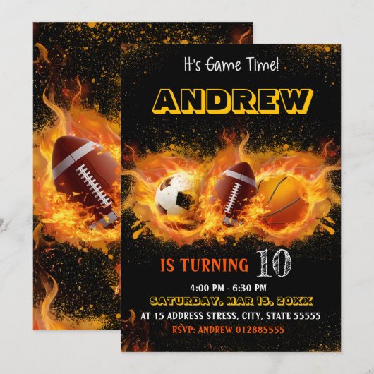 Bewerkbare All Star Sports verjaardagsuitnodiging Kaart (Voorkant / Achterkant)