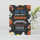 Bewerkbare All Star Sports verjaardagsuitnodiging Kaart (Staand voorkant)