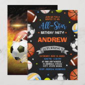Bewerkbare All Star Sports verjaardagsuitnodiging Kaart (Voorkant / Achterkant)