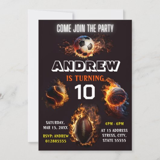 Bewerkbare All Star Sports verjaardagsuitnodiging Kaart (Voorkant)