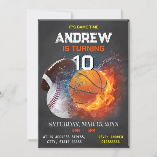 Bewerkbare All Star Sports verjaardagsuitnodiging Kaart (Voorkant)