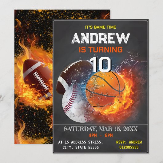 Bewerkbare All Star Sports verjaardagsuitnodiging Kaart (Voorkant / Achterkant)