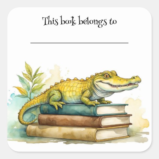 Bewerkbare Alligator en Boeken Bookplate Sticker (Voorkant)