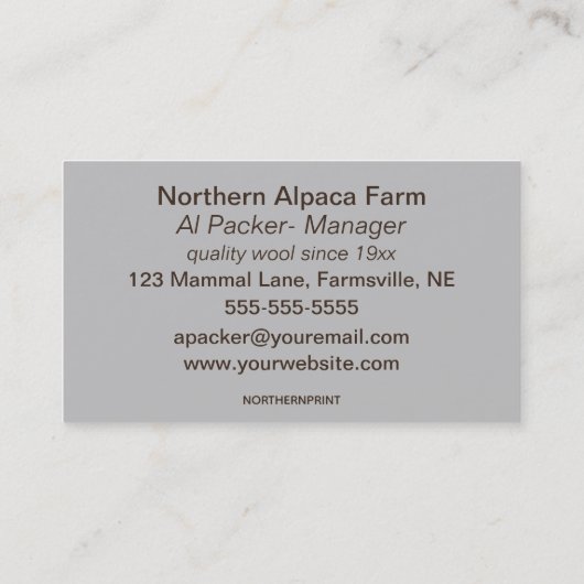 Bewerkbare Alpaca Wool Farmer Visitekaartje (Achterkant)