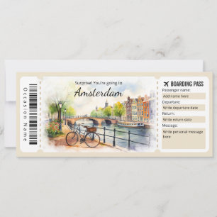 Bewerkbare Amsterdam Boarding Pass Vliegticket Kaart