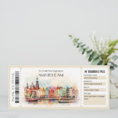 Bewerkbare Amsterdam Boarding Pass Vliegticket Kaart (Staand voorkant)