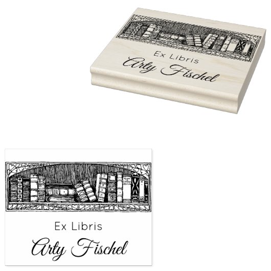 Bewerkbare Antiek boeken op een plank Ex Libris Rubberstempel (Gestempeld)