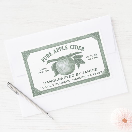  bewerkbare appelcider-label groen rechthoekige sticker (Envelop)