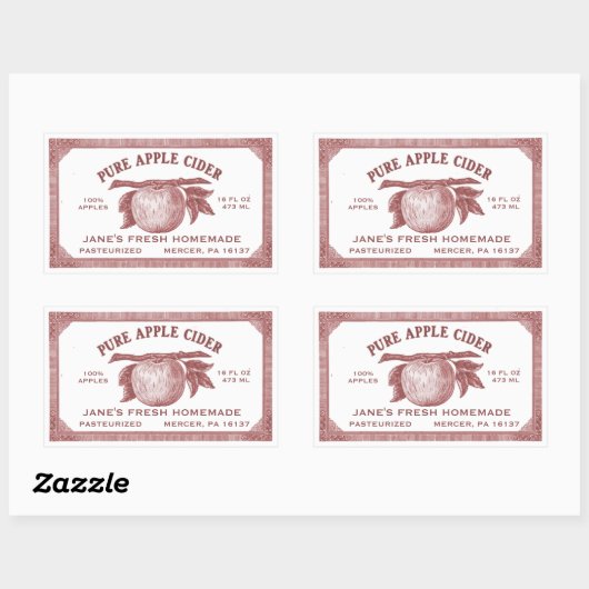  bewerkbare appelcider-label rood rechthoekige sticker (Vel)