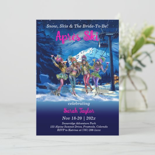 Bewerkbare Après Ski Bachelorette Sjabloon Kaart (Staand voorkant)