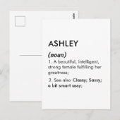 Bewerkbare Ashley naam definitie, aangepaste naam Briefkaart (Voorkant / Achterkant)