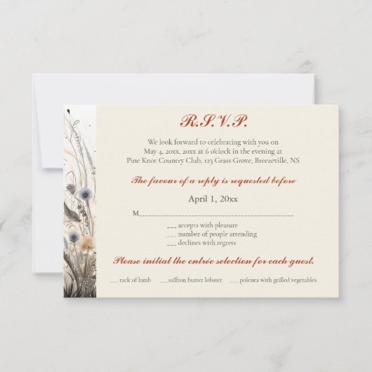 Bewerkbare Autumn Breeze Wildflowers RSVP-kaarten RSVP Kaartje (Voorkant)