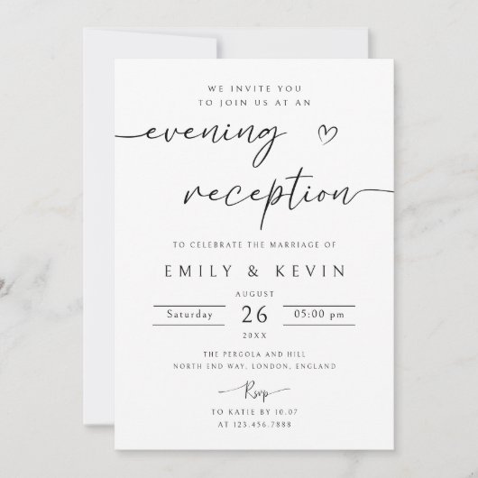 Bewerkbare avond bruiloft receptie party uitnodigi kaart (Voorkant)