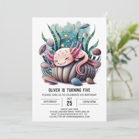 Bewerkbare Axolotl Verjaardag Kaart (Staand voorkant)