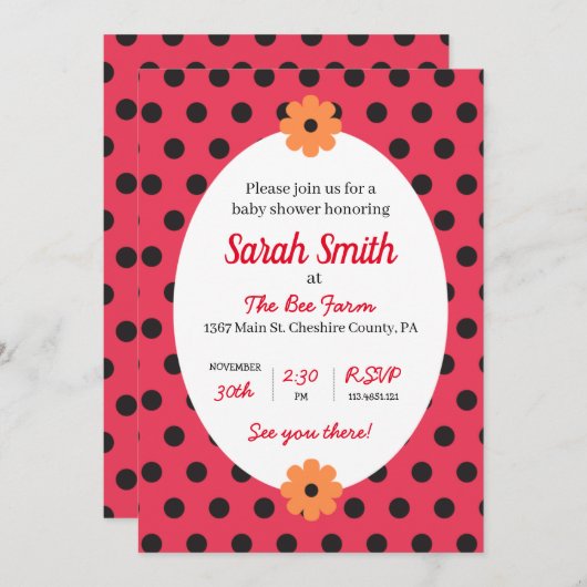 Bewerkbare Baby shower uitnodiging voor meisje (Voorkant / Achterkant)