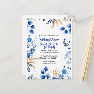 Bewerkbare babyblauwe en zilveren bloemen uitnodig briefkaart