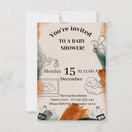Bewerkbare babyshower uitnodiging | Minimalistisch (Voorkant)