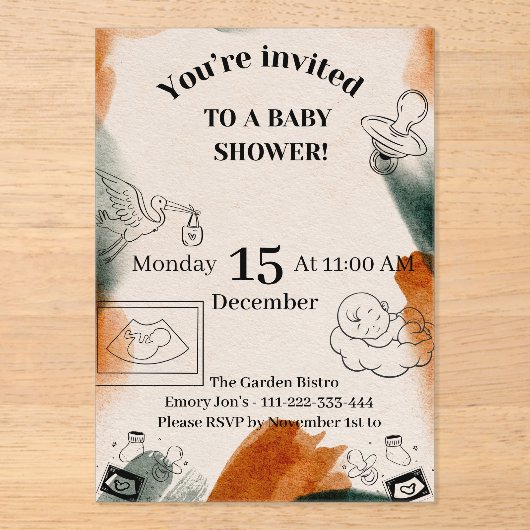 Bewerkbare babyshower uitnodiging | Minimalistisch (Voorkant)