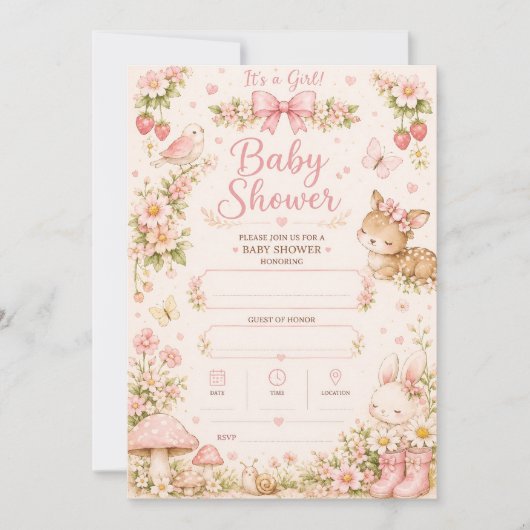 Bewerkbare babyshoweruitnodiging voor meisje | Wat Kaart (Voorkant)