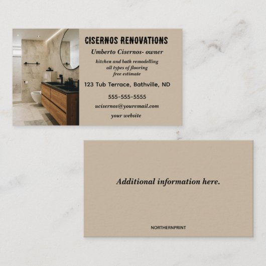 Bewerkbare badkamer renovaties visitekaartje (Voorkant / Achterkant)