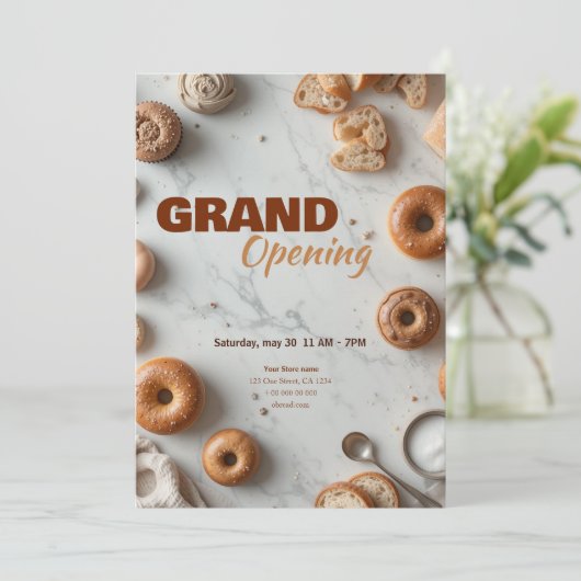 Bewerkbare Bakery Grand Opening Invitation Feestdagenkaart (Staand voorkant)