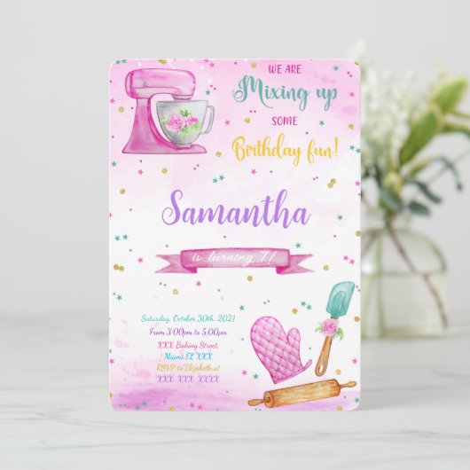 Bewerkbare Bakuitnodiging voor verjaardag Kaart (Staand voorkant)