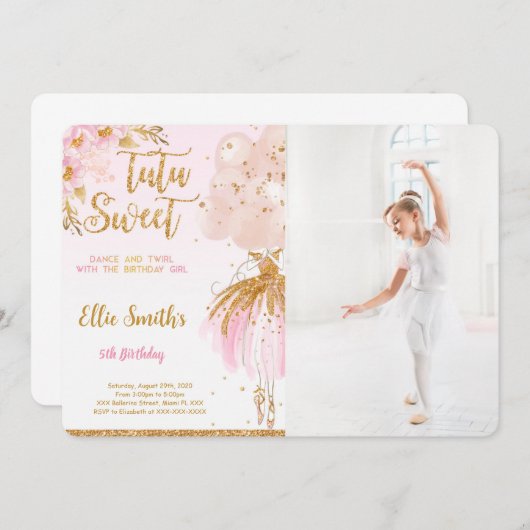 Bewerkbare Ballerina Foto Uitnodiging (Voorkant / Achterkant)