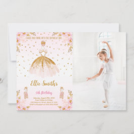 Bewerkbare Ballerina Verjaardag Foto uitnodiging