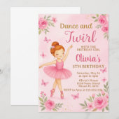 Bewerkbare Ballerina verjaardagsuitnodiging Kaart (Voorkant / Achterkant)