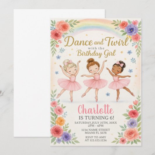 Bewerkbare Ballerina verjaardagsuitnodiging voor m Kaart (Voorkant / Achterkant)