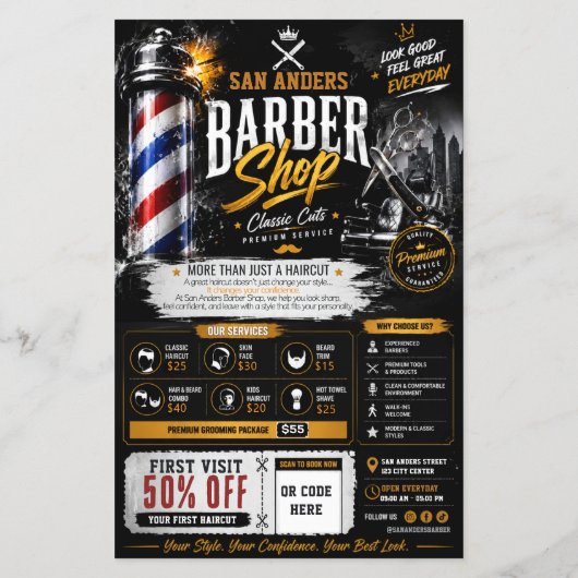 Bewerkbare barbershop flyer | Marketingontwerp  (Achterkant)